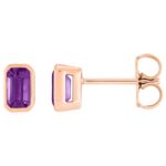 Bezel-Set Emerald Cut Amethyst Stud Earrings 14K Rose Gold
