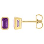 Bezel-Set Emerald Cut Amethyst Stud Earrings 14K Yellow Gold