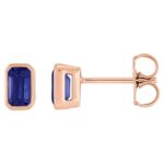 Bezel-Set Emerald Cut Blue Sapphire Stud Earrings 14K Rose Gold Bezel-Set Emerald Cut Blue Sapphire Stud Earrings 14K Rose Gold