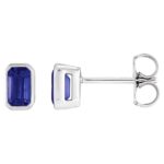 Bezel-Set Emerald Cut Blue Sapphire Stud Earrings 14K White Gold Bezel-Set Emerald Cut Blue Sapphire Stud Earrings 14K White Gold