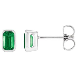 Bezel-Set Emerald Cut Emerald Stud Earrings 14K White Gold