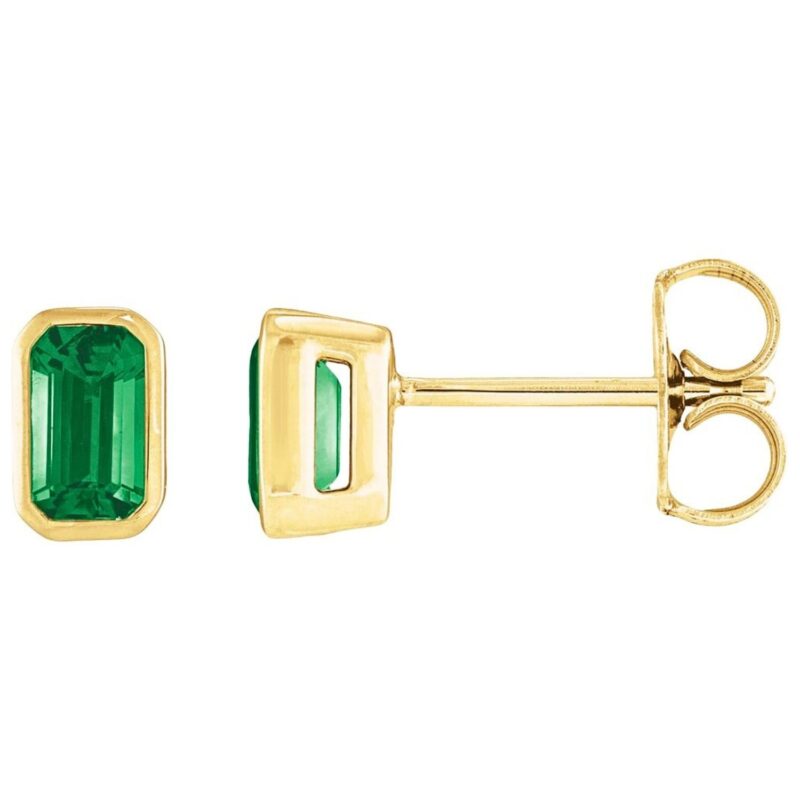 Bezel-Set Emerald Cut Emerald Stud Earrings 14K Yellow Gold