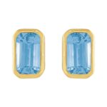 Bezel-Set Emerald Cut Sky Blue Topaz Stud Earrings 14K Gold