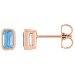 Bezel-Set Emerald Cut Sky Blue Topaz Stud Earrings 14K Rose Gold