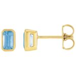 Bezel-Set Emerald Cut Sky Blue Topaz Stud Earrings 14K Yellow Gold