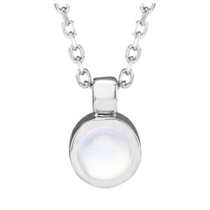Bezel Set Round Rainbow Moonstone Pendant Necklace 14K White Gold