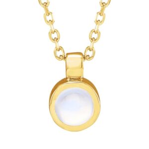Bezel Set Round Rainbow Moonstone Pendant Necklace 14K Yellow Gold