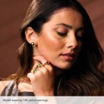 Big Dome Stud Earrings 14k Yellow Gold 15 and 18 mm Model Wearing