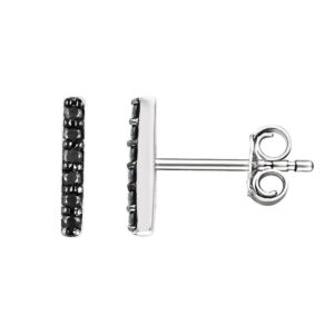 Black Diamond Bar Stud Earrings 14K White Gold