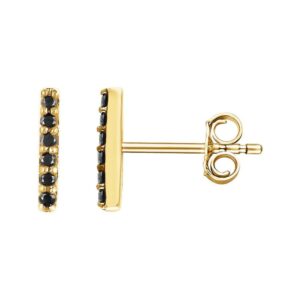 Black Diamond Bar Stud Earrings 14K Yellow Gold