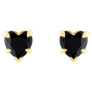 Black Onyx Heart Stud Earrings 14K Gold