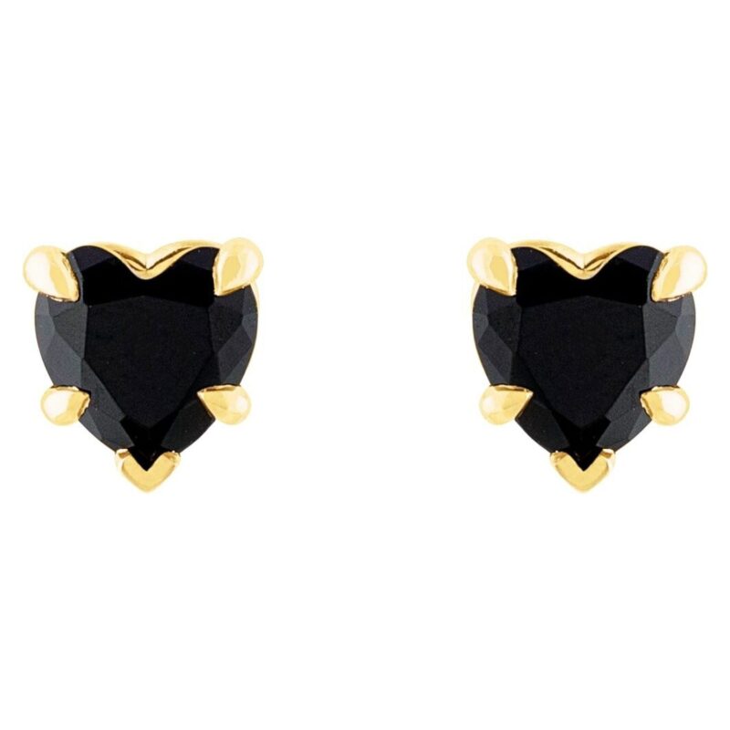 Black Onyx Heart Stud Earrings 14K Gold