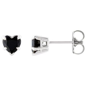 Black Onyx Heart Stud Earrings 14K White Gold