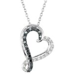 Black and White Diamonds Infinity Love Heart Necklace Sterling Silver