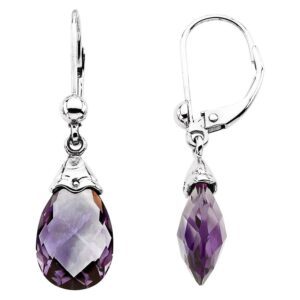Briolette Amethyst Drop Leverback Earrings 14K White Gold