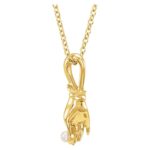 Buddha Hand Hold Pearl Necklace 14K Yellow Gold