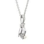 Buddha Hand Pearl Necklace 14K White Gold