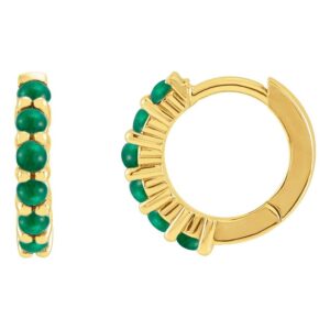 Cabochon Emerald Hoop Earrings 14K Yellow Gold