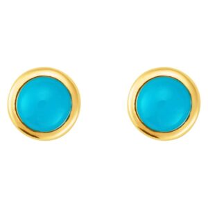 Cabochon Natural Turquoise Flat Back Stud Earrings 14K Gold
