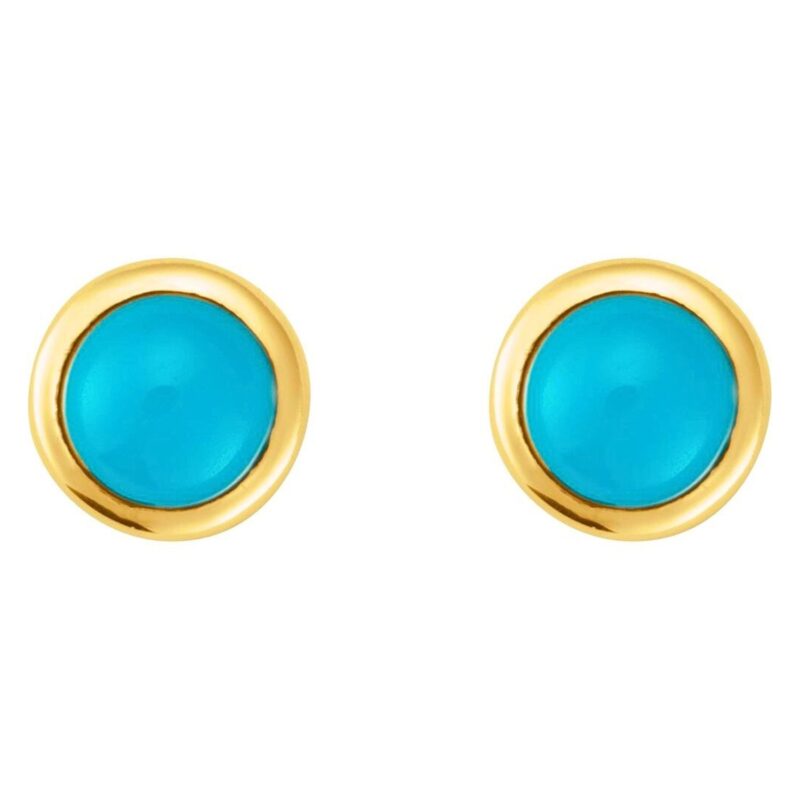 Cabochon Natural Turquoise Flat Back Stud Earrings 14K Gold