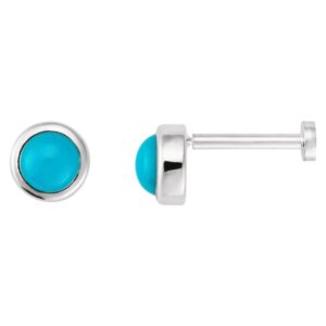 Cabochon Natural Turquoise Flat Back Stud Earrings 14K White Gold 3 mm and 4 mm
