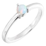 Cabochon Opal Birthstone Solitaire Stackable Ring 14K White Gold