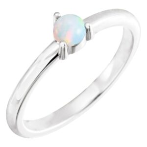 Cabochon Opal Birthstone Solitaire Stackable Ring 14K White Gold