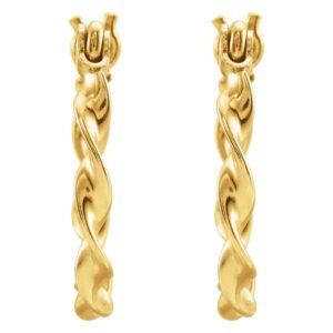 Catch Back Twisted Hoop Earrings Solid 14k Yellow Gold