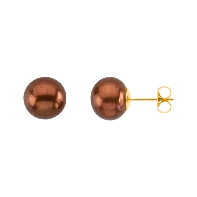 Chocolate Freshwater Pearl Stud Earrings 14K Yellow Gold