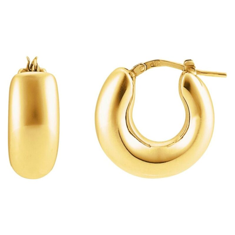 Chunky Hoop Earrings 20 mm Real 14K Yellow Gold