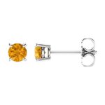 Citrine November Birthstone Stud Earrings 14K White Gold