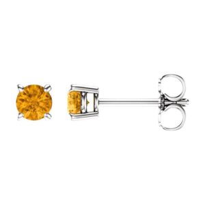 Citrine November Birthstone Stud Earrings 14K White Gold