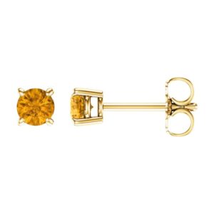 Citrine November Birthstone Stud Earrings 14K Yellow Gold
