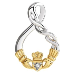 Claddagh Pendant 10K Yellow Gold, Sterling Silver and Diamond