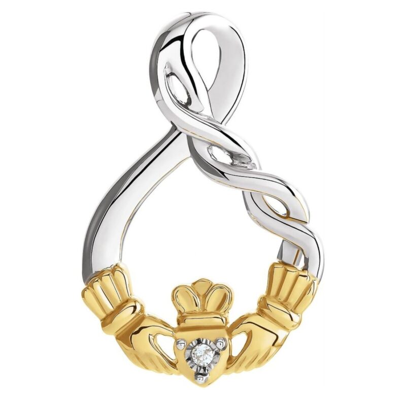 Claddagh Pendant 10K Yellow Gold, Sterling Silver and Diamond