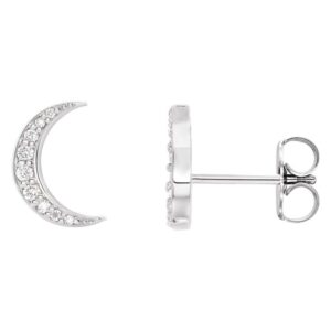 Crescent Moon Diamond Stud Earrings 14K White Gold
