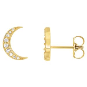 Crescent Moon Diamond Stud Earrings 14K Yellow Gold