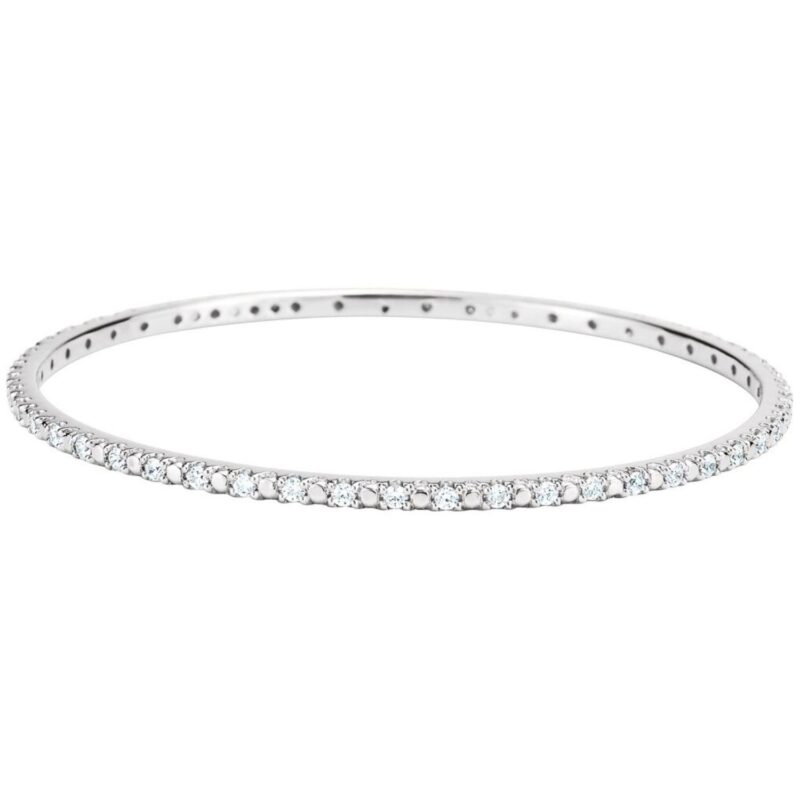 Cubic Zirconia Bangle Bracelet Sterling Silver 2 mm