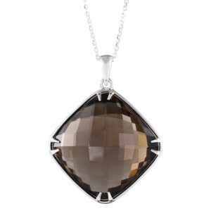 Cushion Cut Smoky Pendant Necklace Sterling Silver