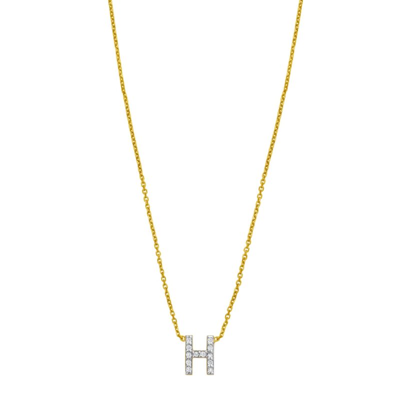 14K Yellow Gold Mini Diamond H Initial Pendant Necklace