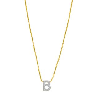 14K Yellow Gold Mini Diamond B Initial Pendant Necklace for Women
