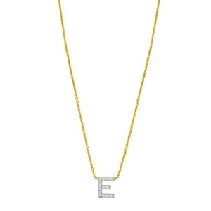 14K Yellow Gold Mini Diamond E Initial Pendant Necklace