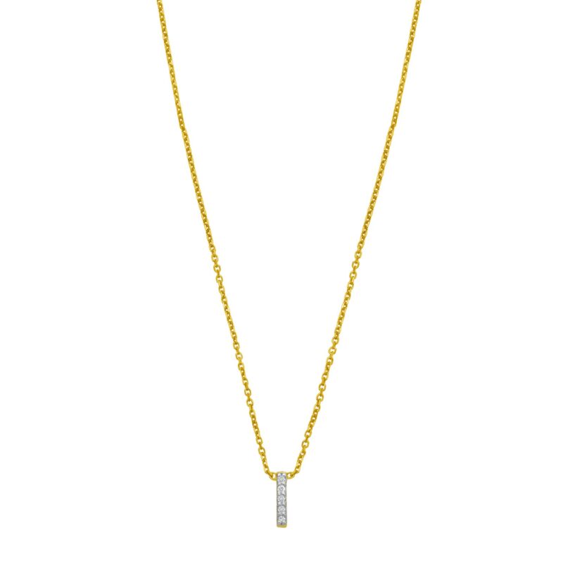 14K Yellow Gold Mini Diamond I Initial Pendant Necklace