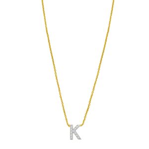 14K Yellow Gold Mini Diamond K Initial Pendant Necklace