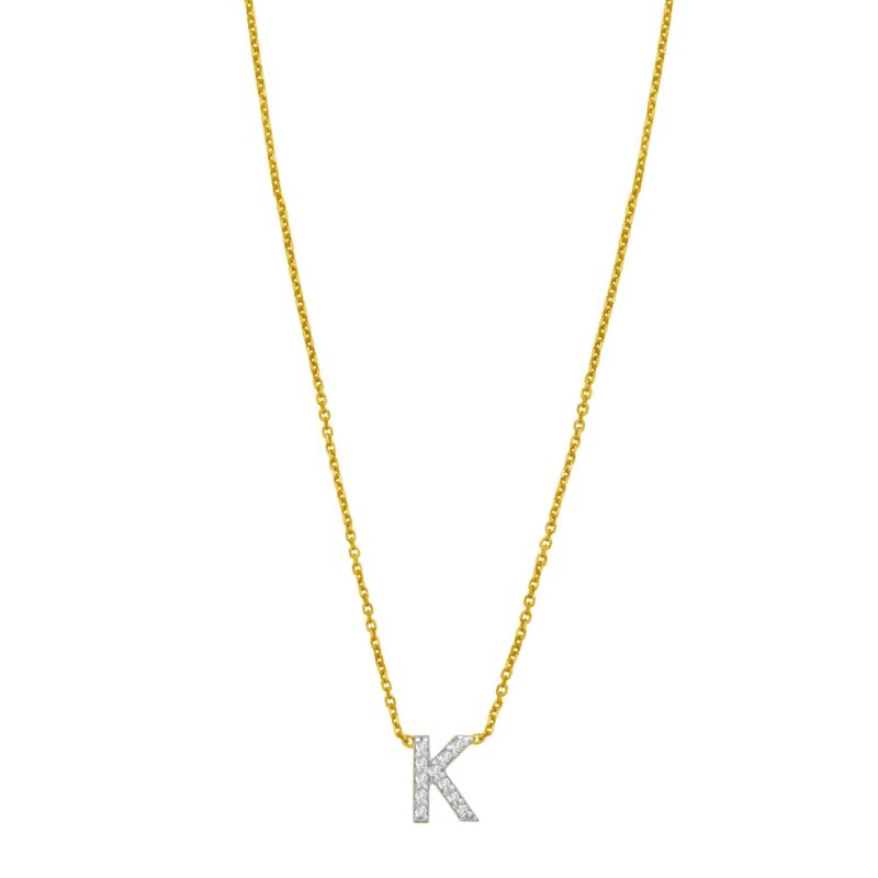 14K Yellow Gold Mini Diamond K Initial Pendant Necklace