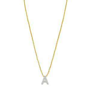 14K Yellow Gold Mini Diamond A Initial Pendant Necklace