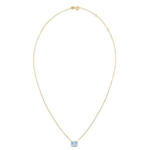14K Yellow Gold Emerald Cut Blue Topaz Necklace for Women