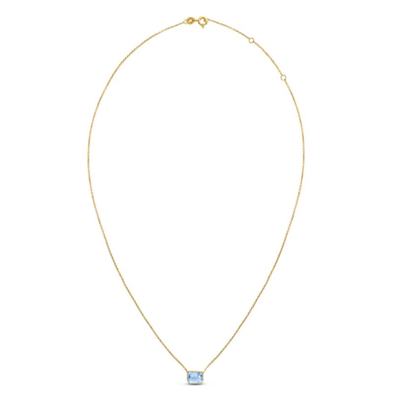 14K Yellow Gold Emerald Cut Blue Topaz Necklace for Women