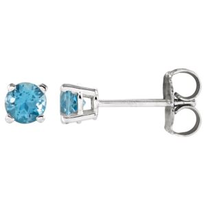 December Birthstone Stud Earrings (Blue Topaz) 14K White Gold