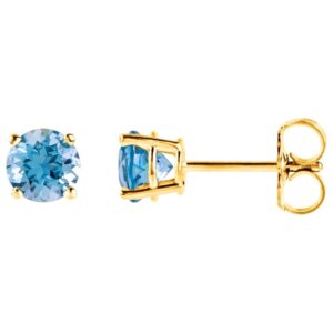 December Birthstone Stud Earrings (Blue Topaz) 14K Yellow Gold